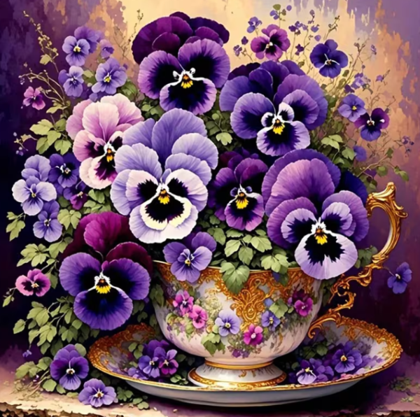 Diamond Painting Eine Tasse voller Stiefmütterchen
